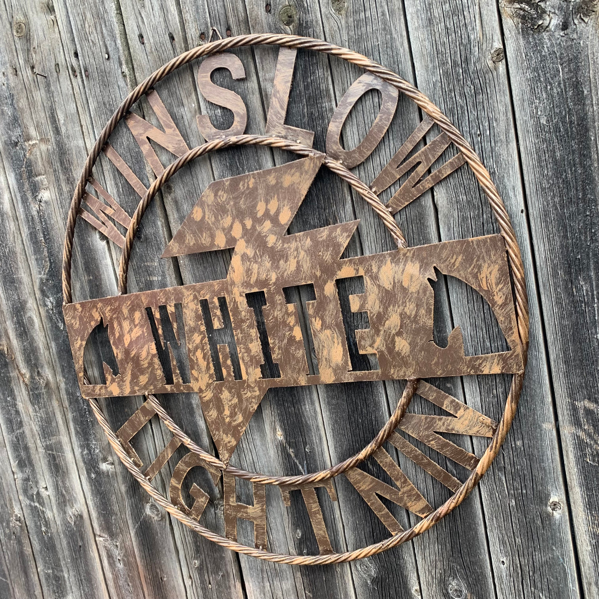 CUSTOM NAME LIGHTNIN HORSE STYLE SIGN RAW METAL BARN ROPE RING WESTERN HOME DECOR HANDMADE 24",32",36"