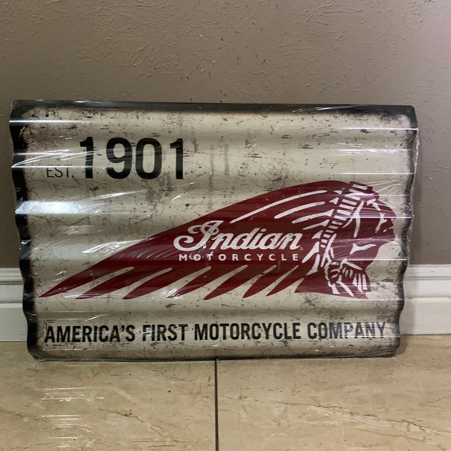 INDIAN MOTORCYCLES TIN METAL SIGN 24"X18" CORRUGATED WESTERN HOME DECOR ITEM#COIND