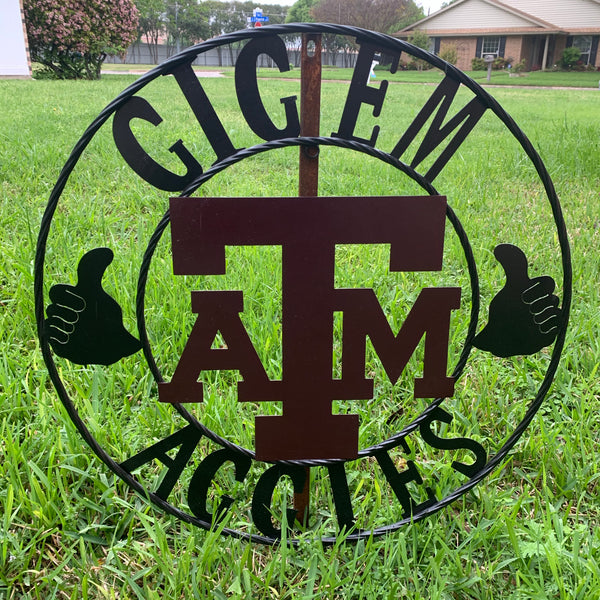 GIGEM AGGIES TEXAS A&M CUSTOM METAL VINTAGE CRAFT TEAM SIGN WESTERN HOME DECOR HANDMADE