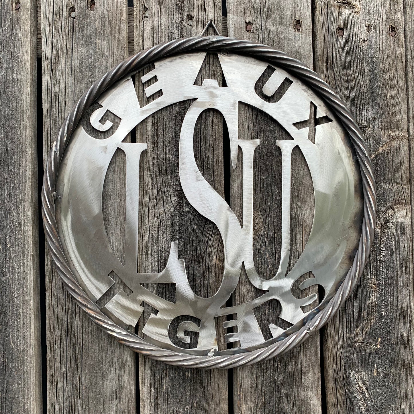 12",18",24",32" LSU GEAUX TIGERS CUSTOM RAW METAL VINTAGE CRAFT TEAM SIGN WESTERN HOME DECOR HANDMADE