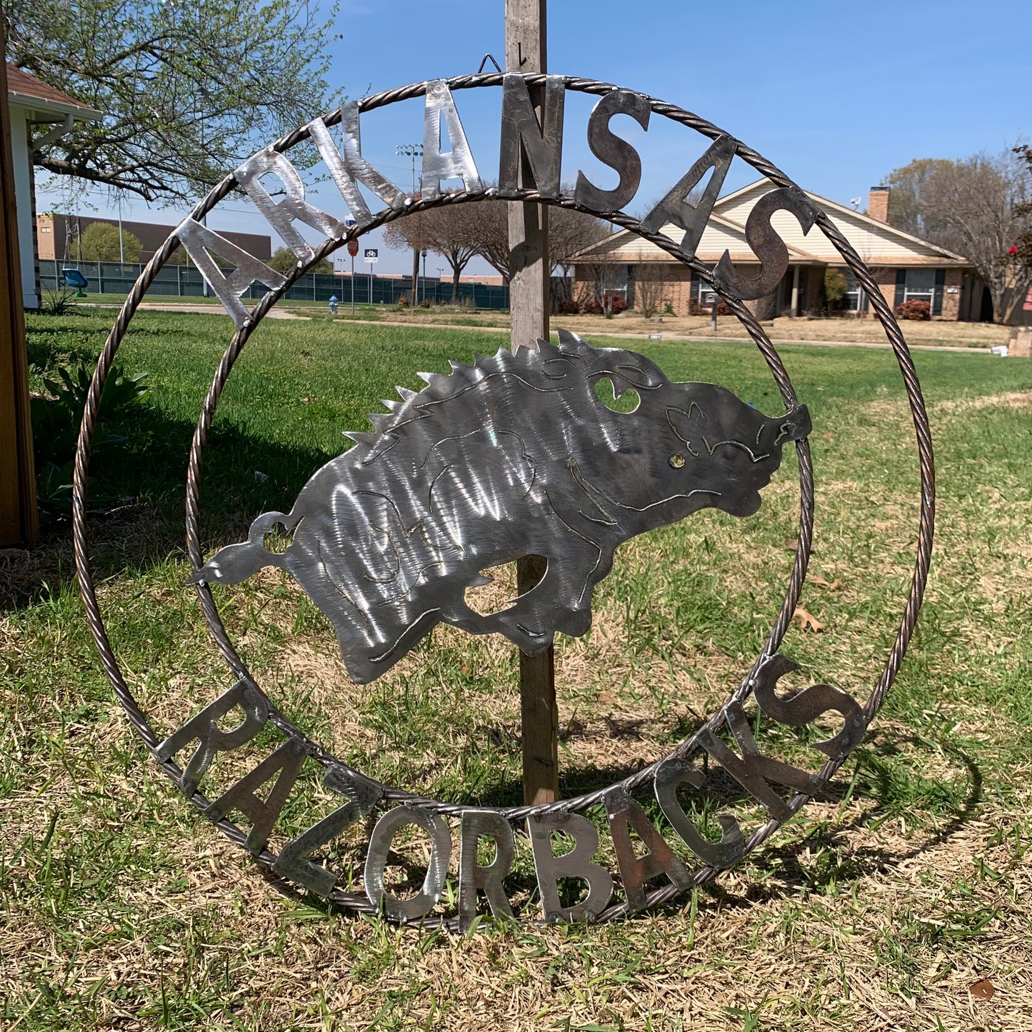 ARKANSAS RAZORBACKS CUSTOM RAW METAL VINTAGE CRAFT TEAM SIGN OFFICIAL LICENSED PRODUCT