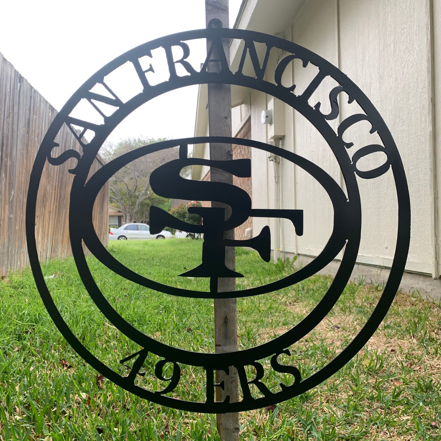SAN FRANCISCO 49ERS METAL CUSTOM VINTAGE CRAFT TEAM SIGN RUSTIC BLACK HAND MADE IN USA 18",24",36",40",50"
