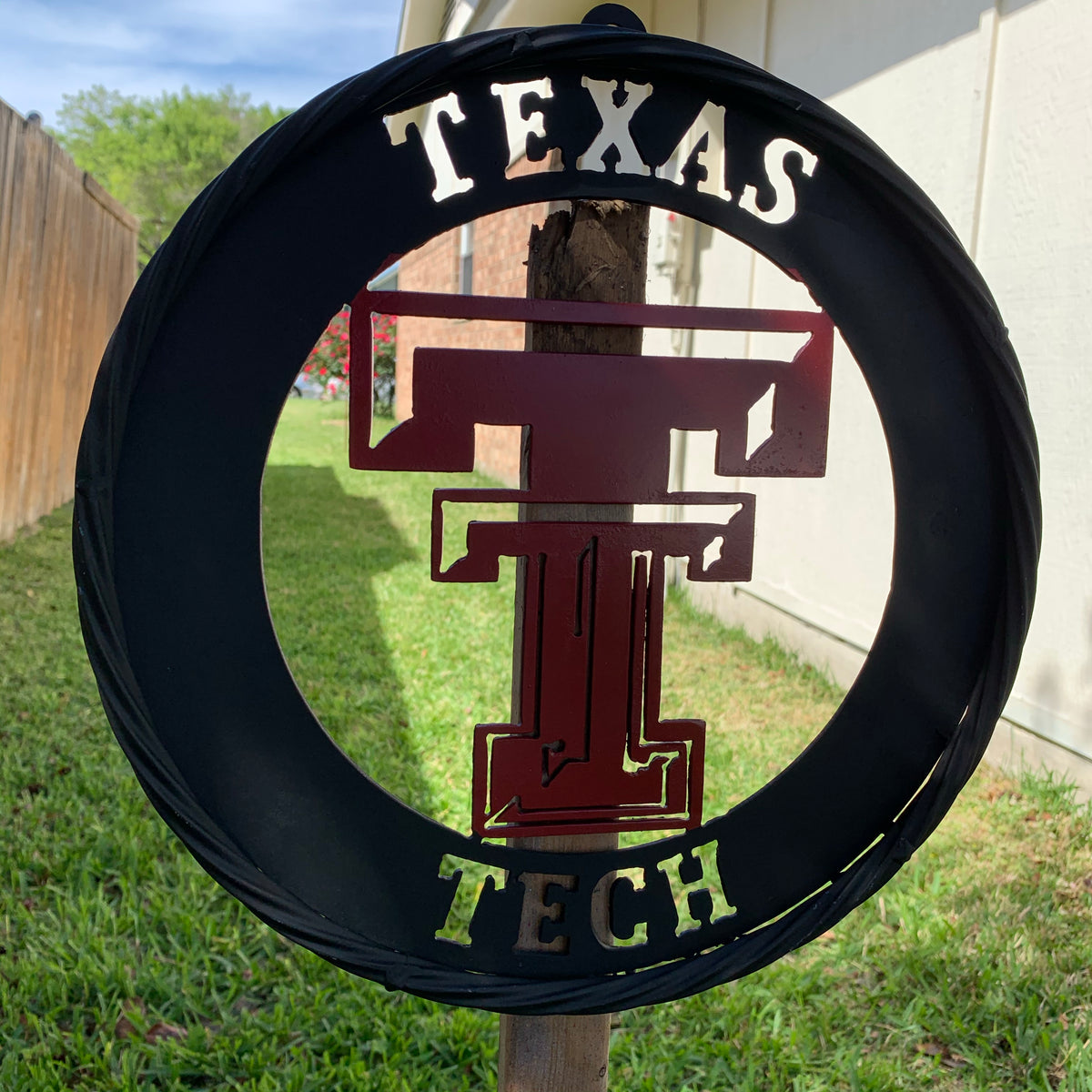 12", 18", 24", 32" TEXAS TECH WIDE BAND RING RED & BLACK CUSTOM METAL VINTAGE CRAFT TEAM SIGN