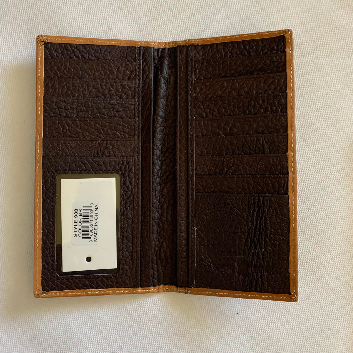 WESTERN CHECKBOOK BI FOLD WALLET or MEN'S WALLET GENUINE LEATHER TAN/BLACK FRONT FLORAL EMBOSSED NEW
