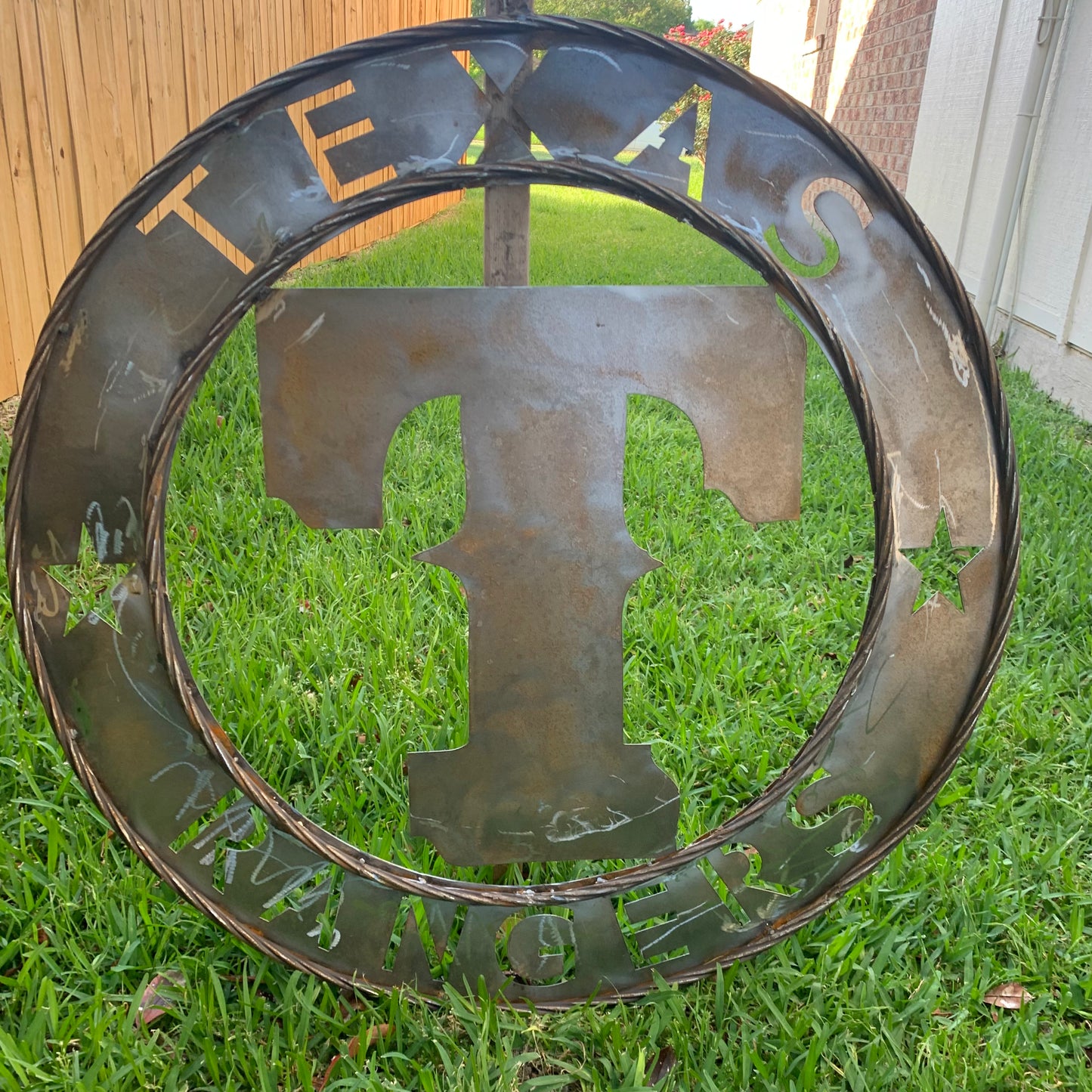 12", 18", 24", 32" TEXAS RANGERS CUSTOM RAW METAL VINTAGE CRAFT TEAM SIGN WIDE BAND RING DISC HANDMADE