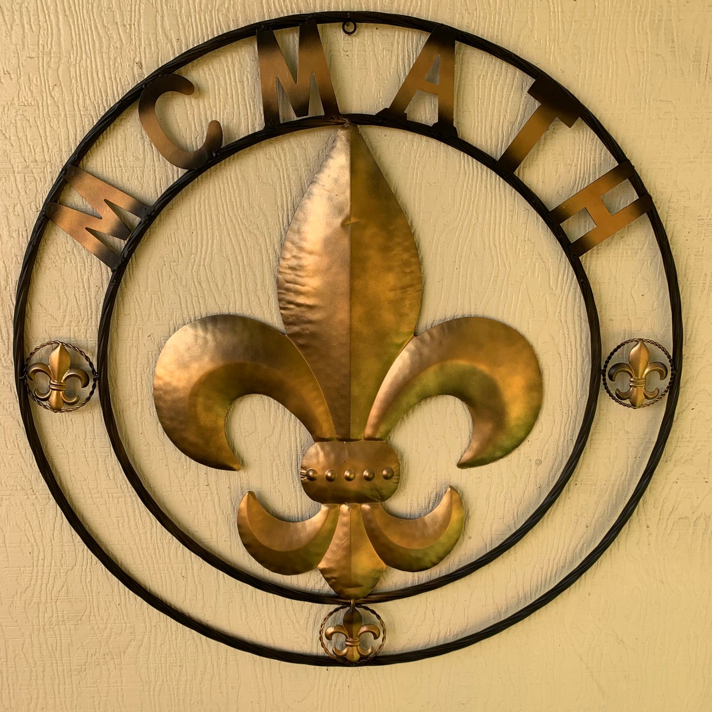 FORD STYLE YOUR CUSTOM NAME FLEUR DE LIS METAL TWISTED ROPE RING SIGN WALL ART WESTERN HOME DECOR HANDMADE 24", 32", 36"