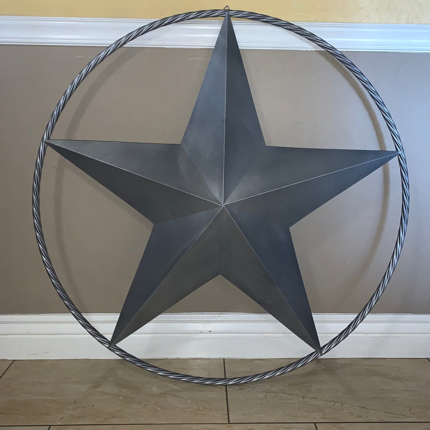 RUSTIC GREY SILVER BARN METAL STAR TWISTED ROPE RING WESTERN HOME DECOR HANDMADE NEW 12",24",36",50",60",72"