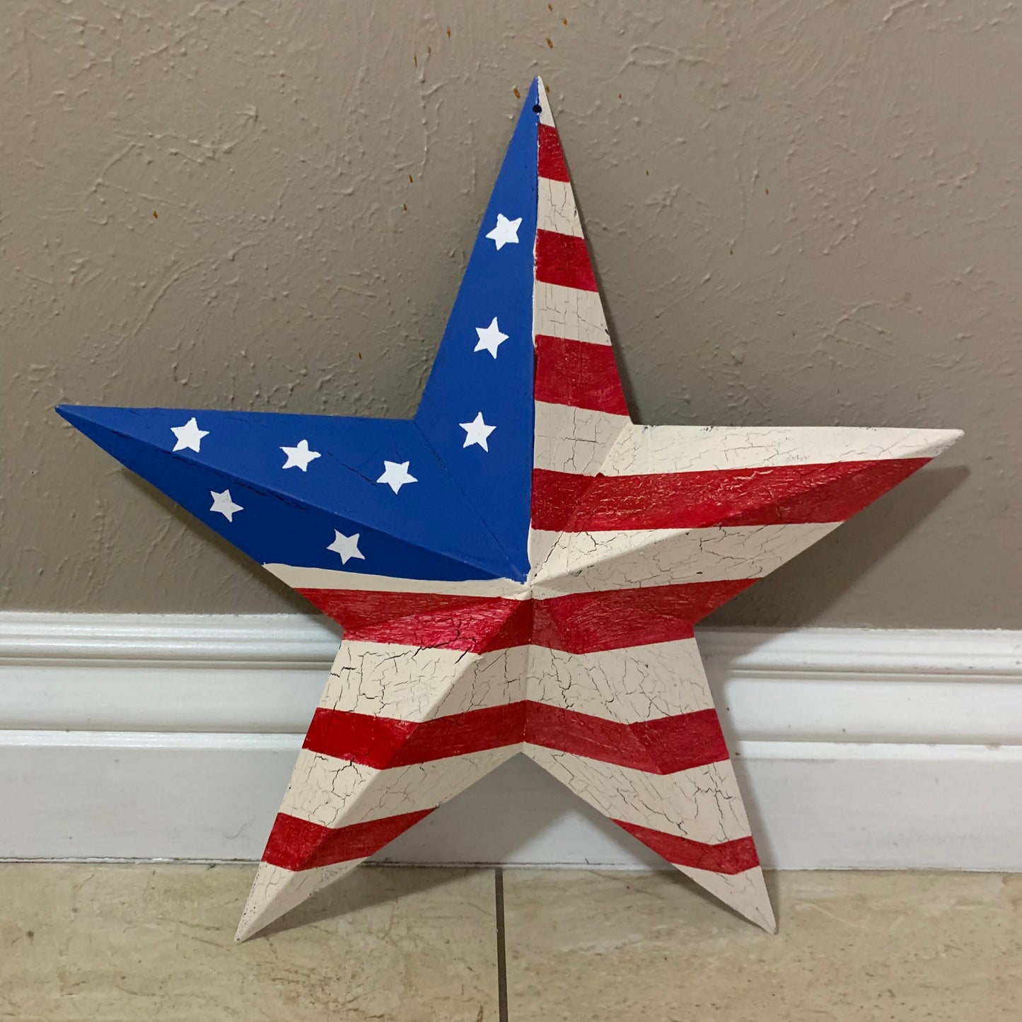CRACKLE STAR RED WHITE BLUE Metal Wall Art Western Home Decor Handmade 9",12",16",24",30",34",36"