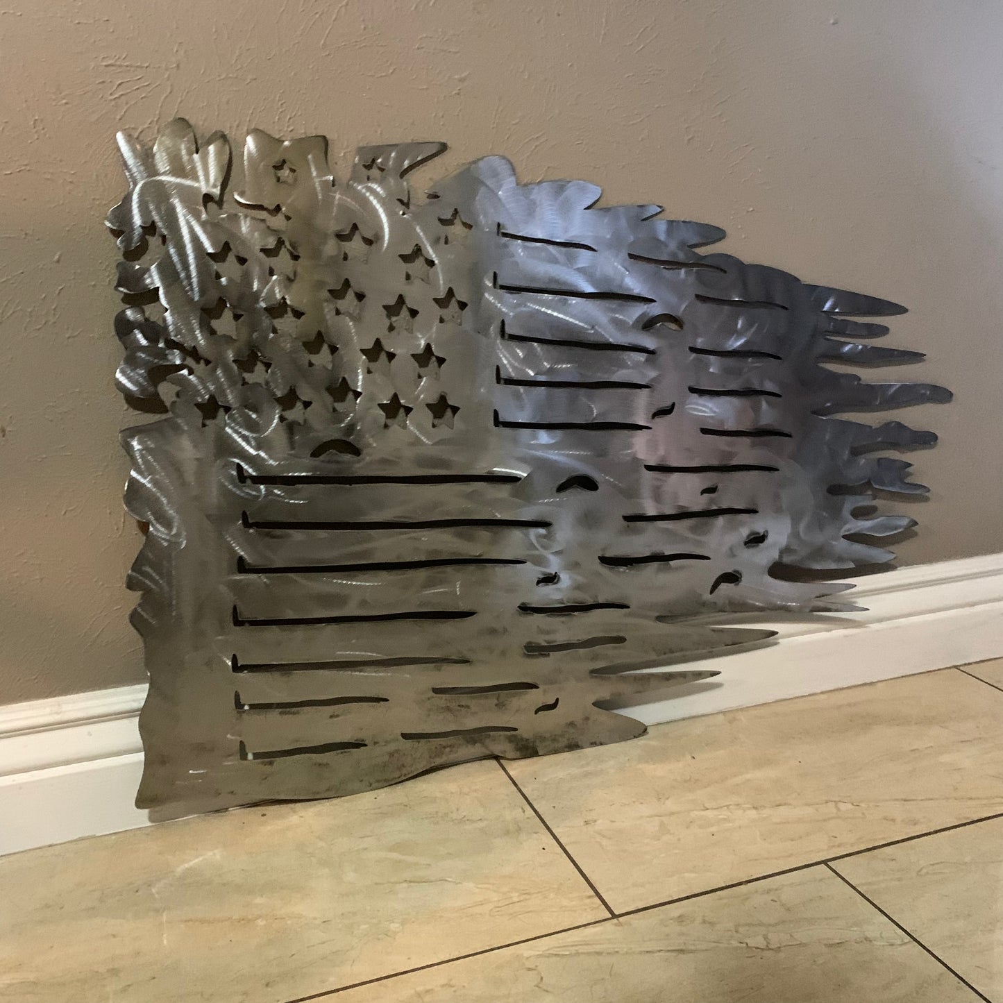 TATTERED USA AMERICAN FLAG RAW METAL LASERCUT HANDMADE WESTERN HOME DECOR BRAND NEW
