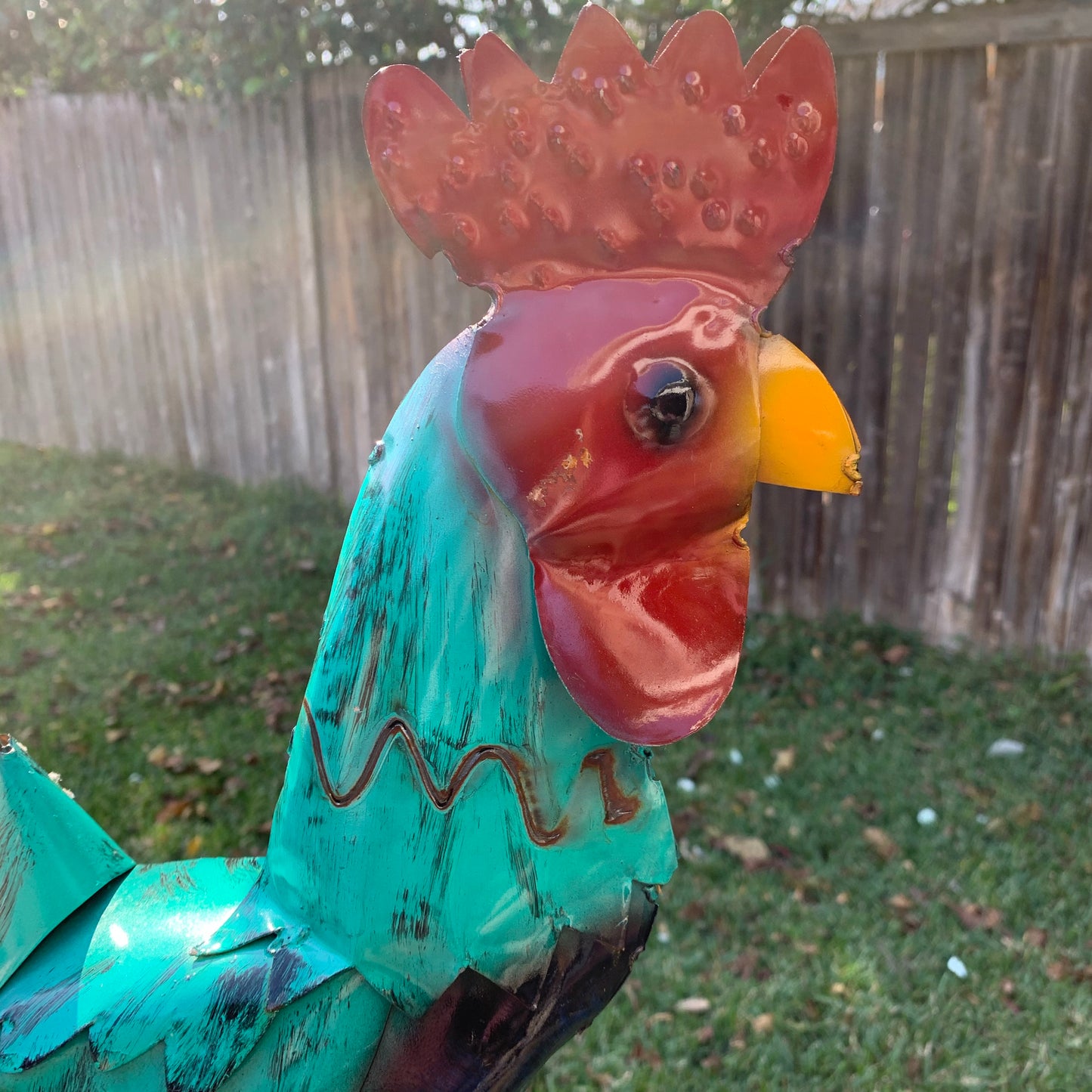 #34-041 RUSTIC TURQUOISE ROOSTER 20",30",40" CHICKEN GARDEN ANIMAL SCULPTURE METAL DECOR ORNAMENT HANDMADE