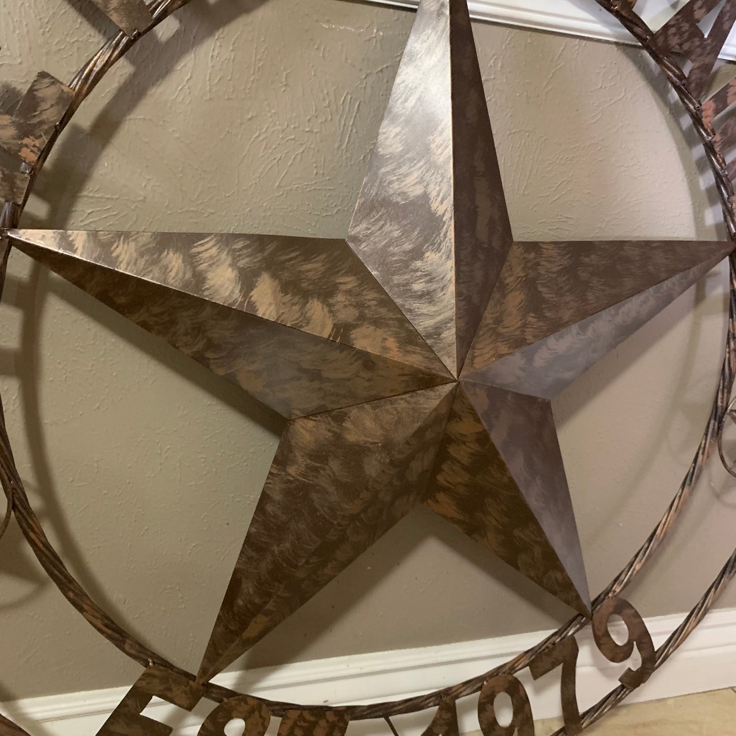COLOMINA STYLE YOUR CUSTOM NAME BARN STAR BRONZE BRUSH COPPER METAL STAR 3d TWISTED ROPE RING COLOMINA WESTERN HOME DECOR RUSTIC VINTAGE HANDMADE 24",32",36",40",42",44",46",50"