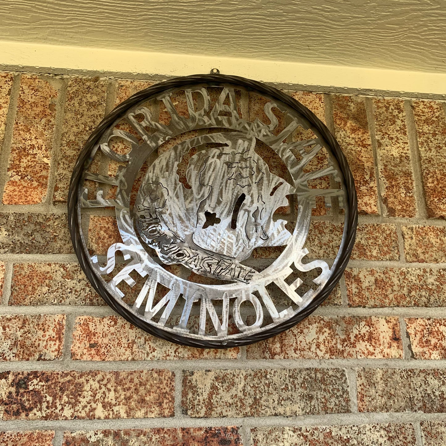 FSU FLORIDA STATE SEMINOLES INDIAN CUSTOM RAW METAL VINTAGE CRAFT TEAM SIGN HANDMADE