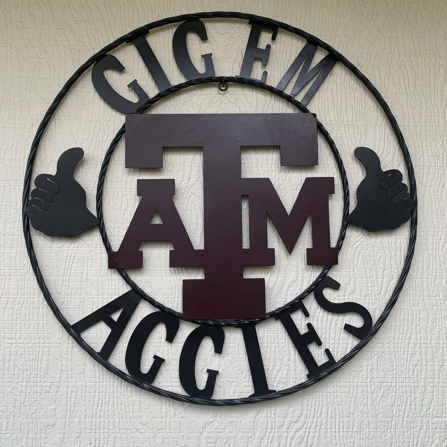 TEXAS A&M, GIGEM AGGIES THUMBS UP METAL CUSTOM VINTAGE CRAFT TEAM SIGN HANDMADE