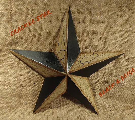 CRACKLE STYLE BEIGE & BLACK METAL BARN STAR METAL WALL ART WESTERN HOME DECOR RUSTIC NEW