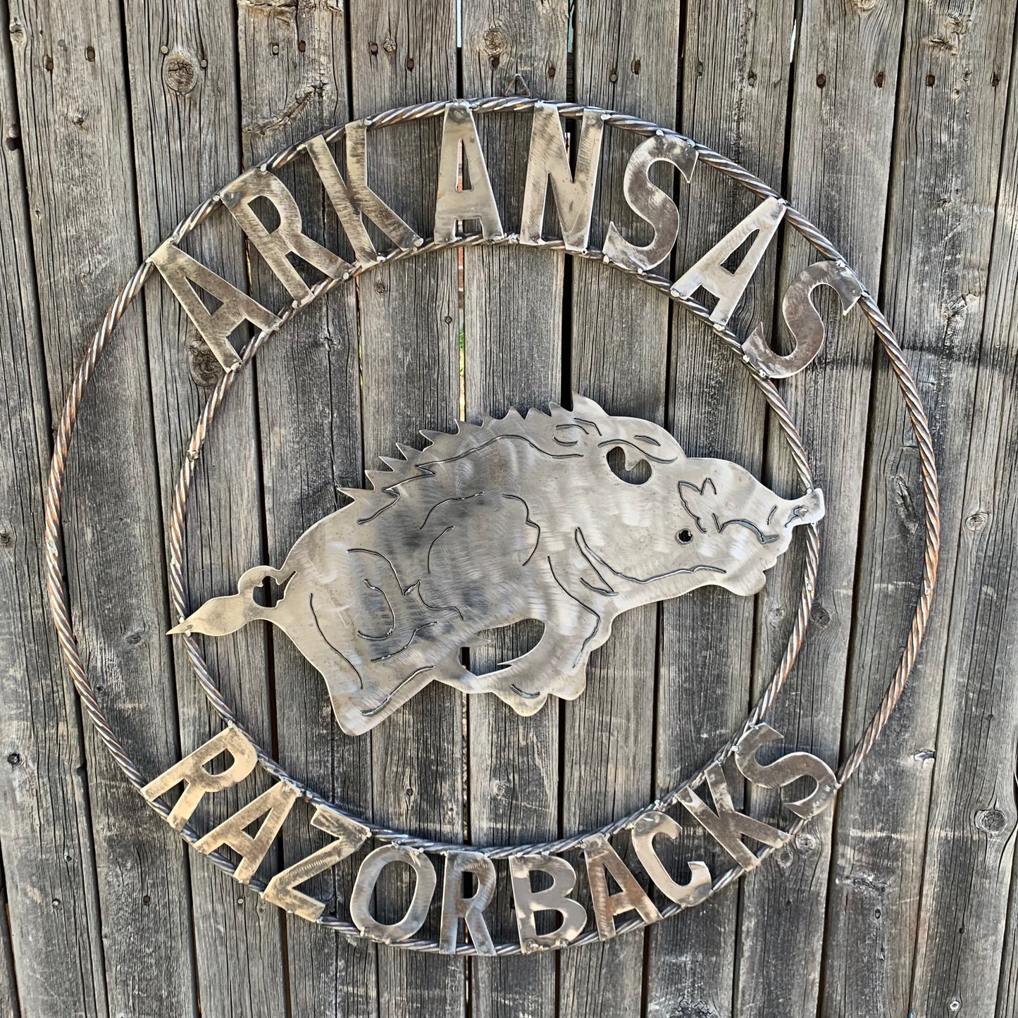 ARKANSAS RAZORBACKS CUSTOM RAW METAL VINTAGE CRAFT TEAM SIGN OFFICIAL LICENSED PRODUCT