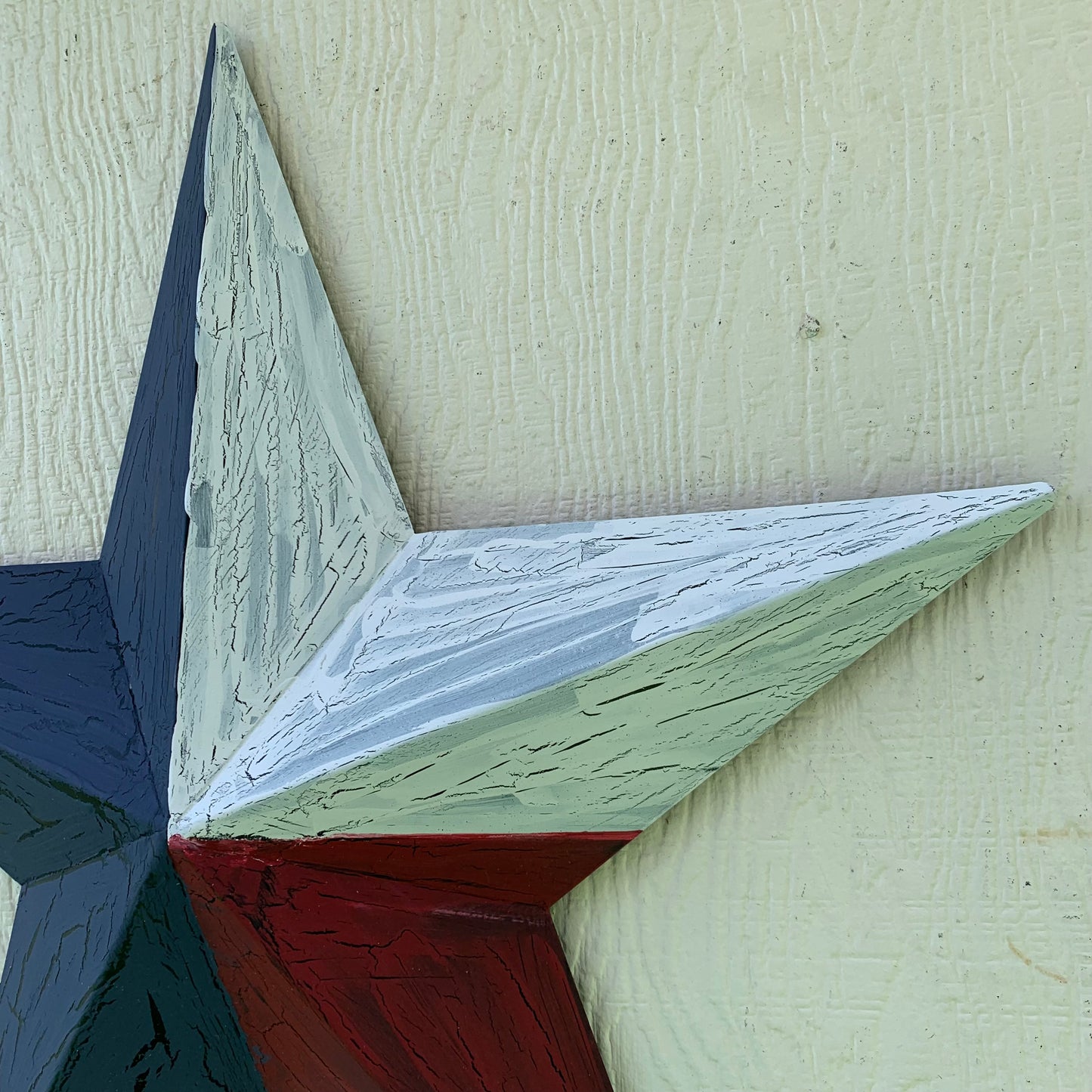 CRACKLE STYLE RED WHITE & BLUE METAL BARN STAR METAL WALL ART WESTERN HOME DECOR RUSTIC NEW