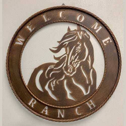23" WELCOME RANCH HORSE METAL WALL DECOR WESTERN HOME DECOR HANDMADE NEW