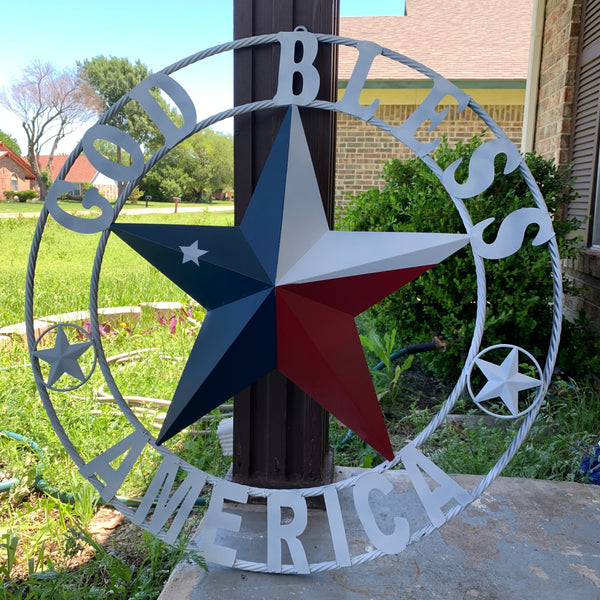 GOD BLESS AMERICA WHITE RING & RED WHITE BLUE BARN METAL STAR TWISTED RING HANDMADE NEW