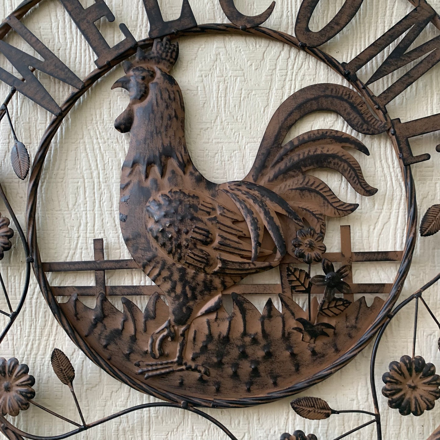 #EH11437 ROOSTER WELCOME 24" SCROLL ART METAL SIGN WESTERN HOME DECOR NEW