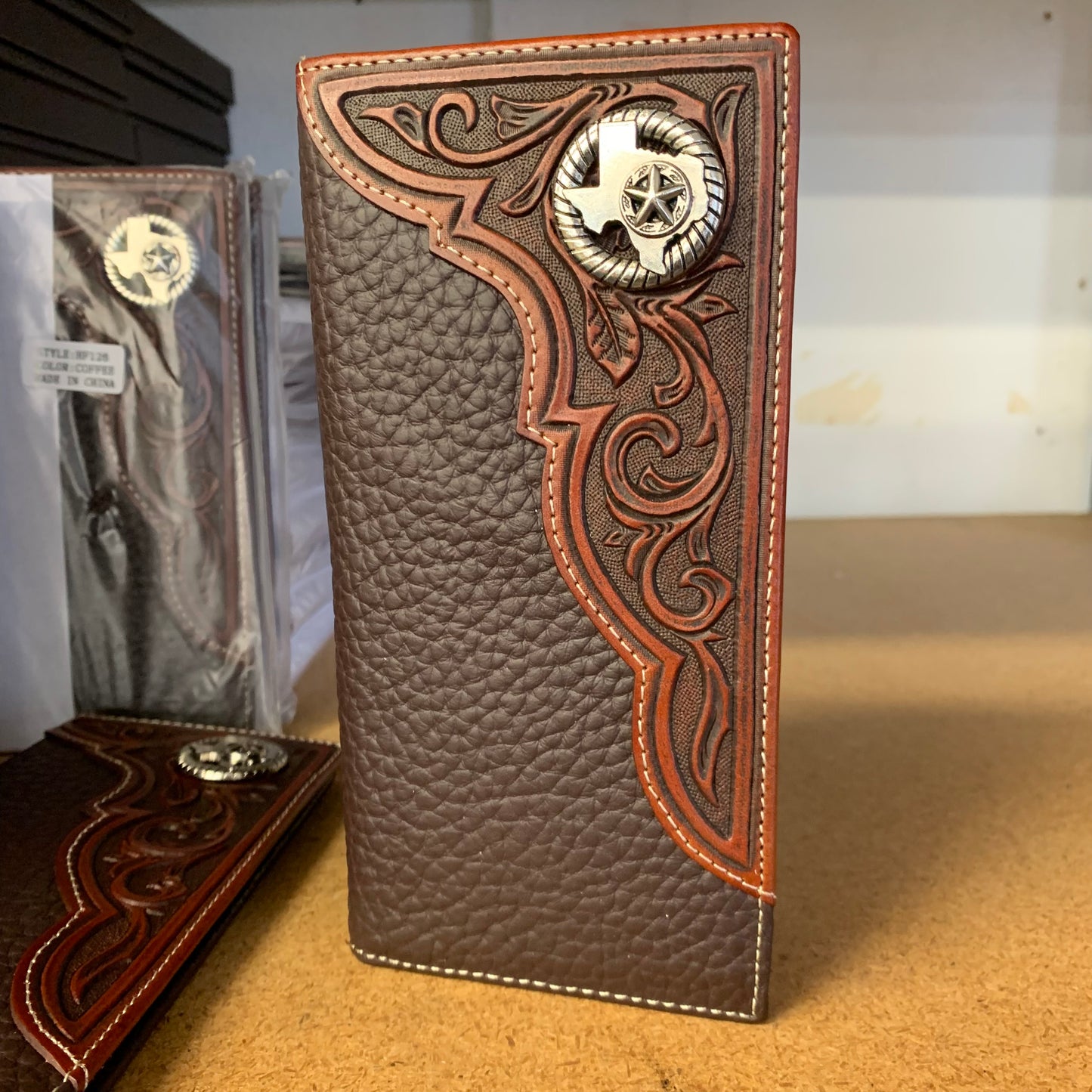 GENUINE LEATHER WESTERN CHECKBOOK MEN'S WALLET WESTERN FASHION
