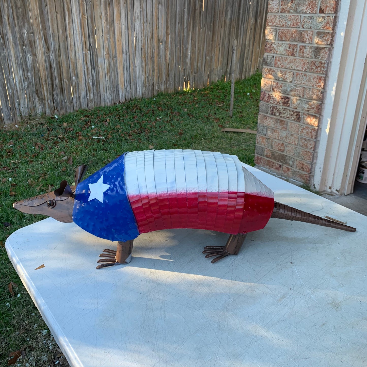 TEXAS FLAG ARMADILLO GARDEN ANIMAL SCULPTURE YARD ART METAL DECOR ORNAMENT PATRIOTIC DECOR HANDMADE #EH12220 30",22",14",10"
