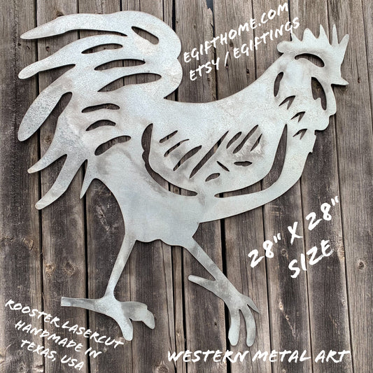 28"  X 28" CUSTOM ROOSTER LASERCUT ART WITH RING DESIGN WESTERN METAL ANIMAL ART HOME WALL DECOR BRAND NEW