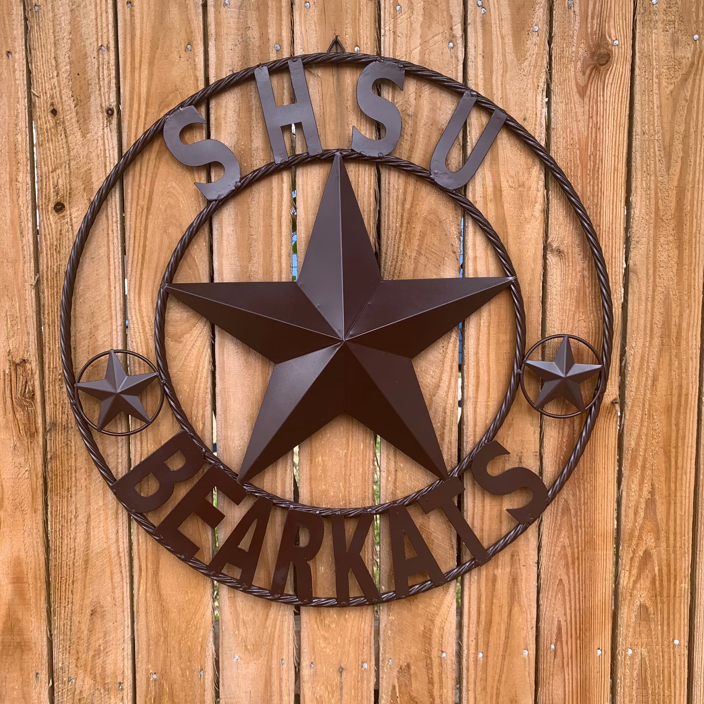 24",32" SHSU SAM HOUSTON BEARKATS RUSTIC BROWN METAL CUSTOM VINTAGE CRAFT RUSTIC BROWN TEAM STAR HANDMADE