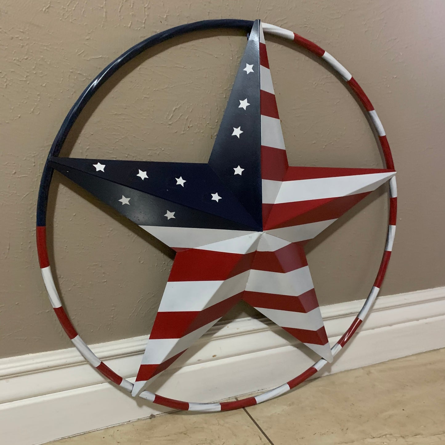 USA FLAG STAR AMERICAN FLAG METAL3D TWIST ROPE RING RED WHT BLUE WESTERN HOME DECOR HANDMADE #EH11925, 12",24",36",48"
