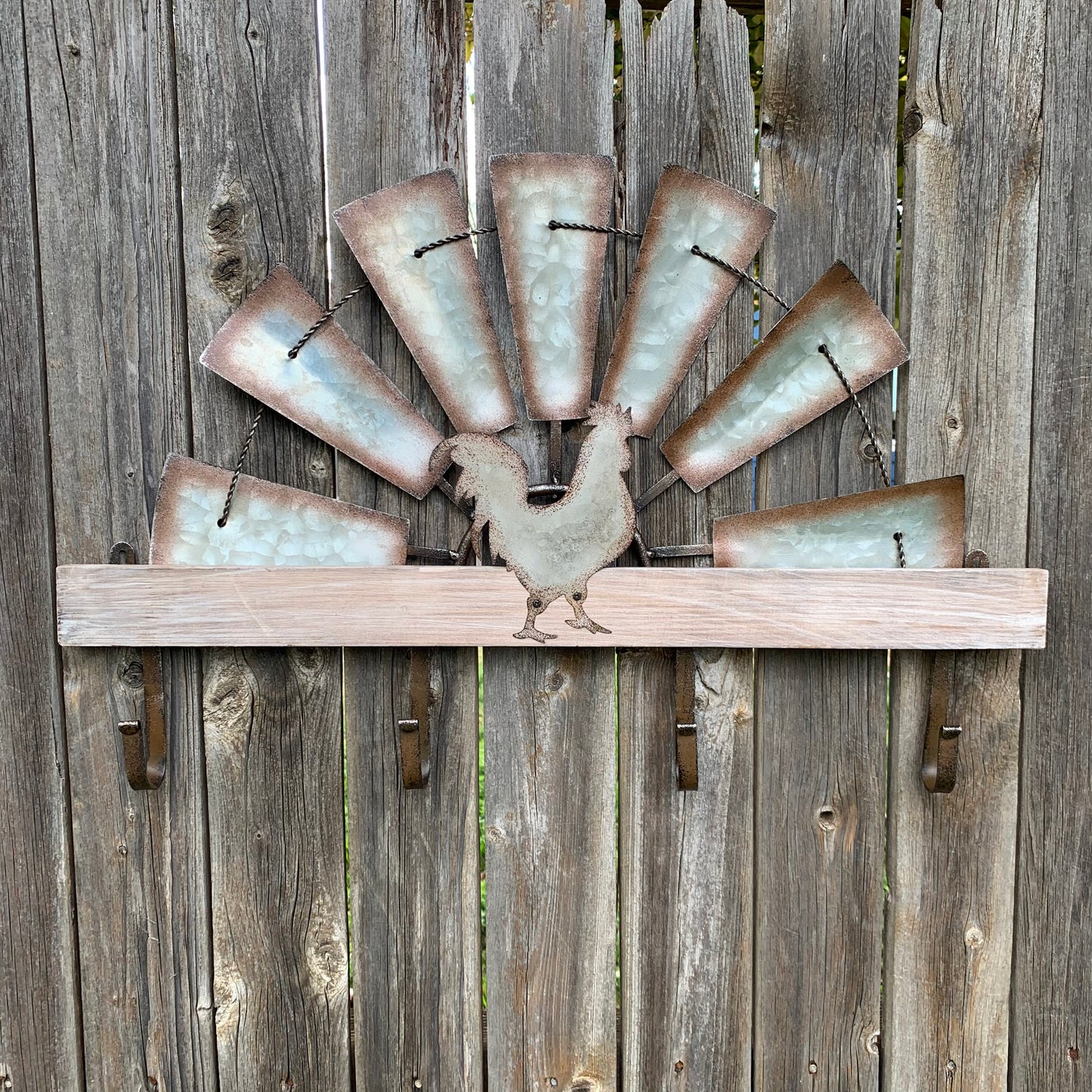 24" GALVANIZED HALF WINDMILL WESTERN KEY HOLDER HOOK WALL ART METAL WESTERN HOME DECOR NEW