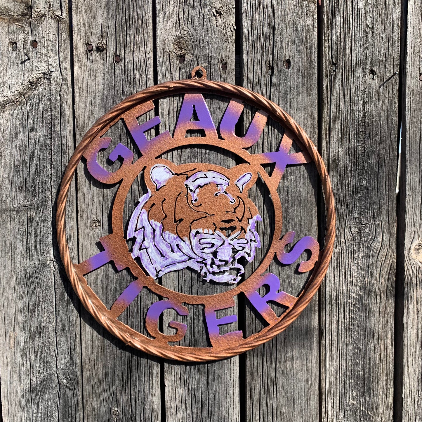12",18",24",32" GEAUX TIGERS CUSTOM VINTAGE METAL CRAFT TEAM WALL ART HANDMADE