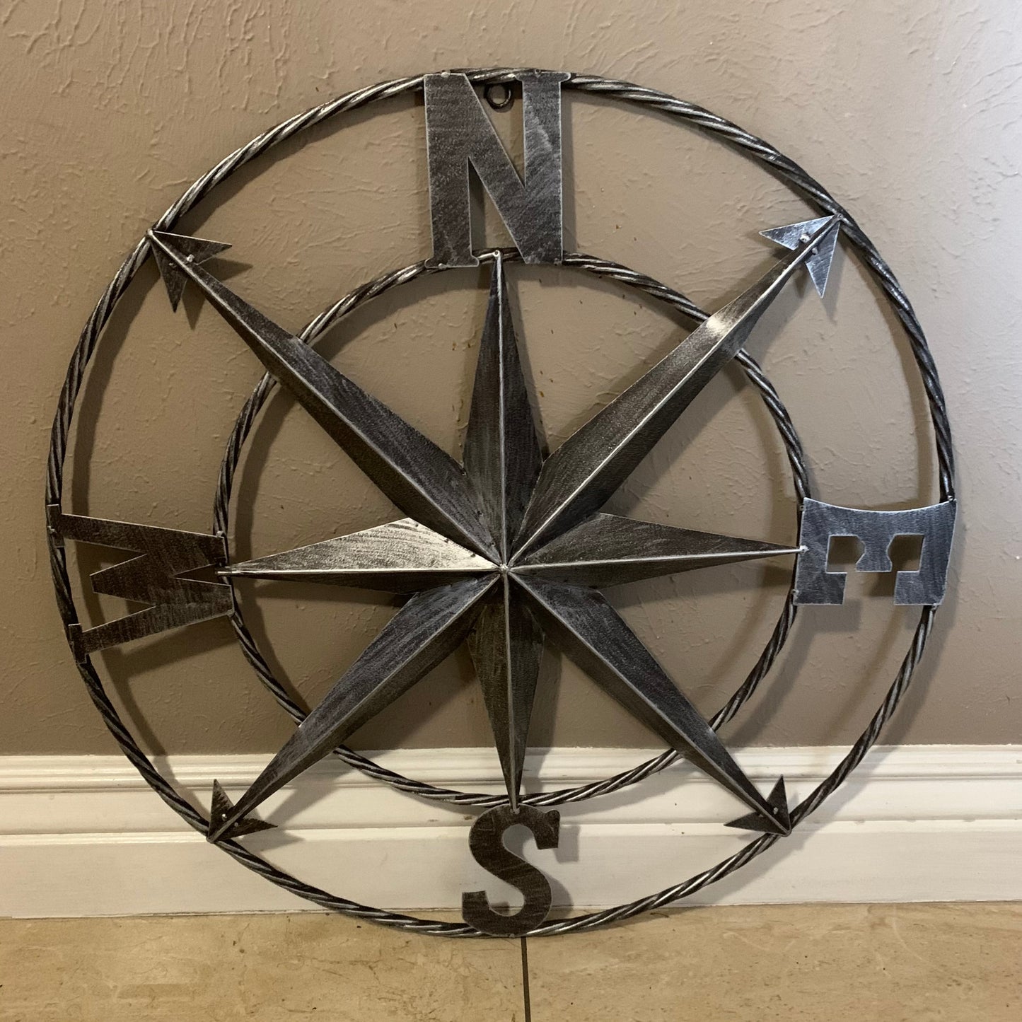 COMPASS 24" GREY METAL SIGN WESTERN HOME DECOR HANDMADE NEW #EH10381