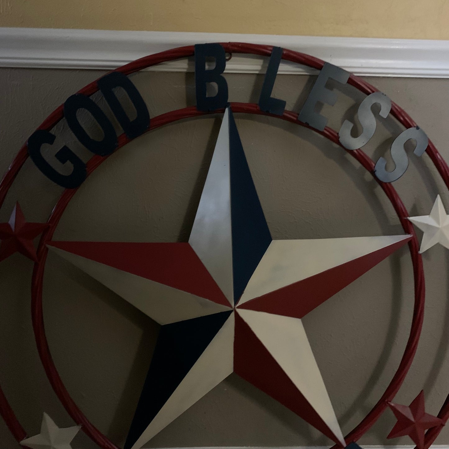 #EH10489 GOD BLESS AMERICA USA FLAG BARN STAR METAL RED WHITE BLUE WESTER HOME DECOR HANDMADE NEW