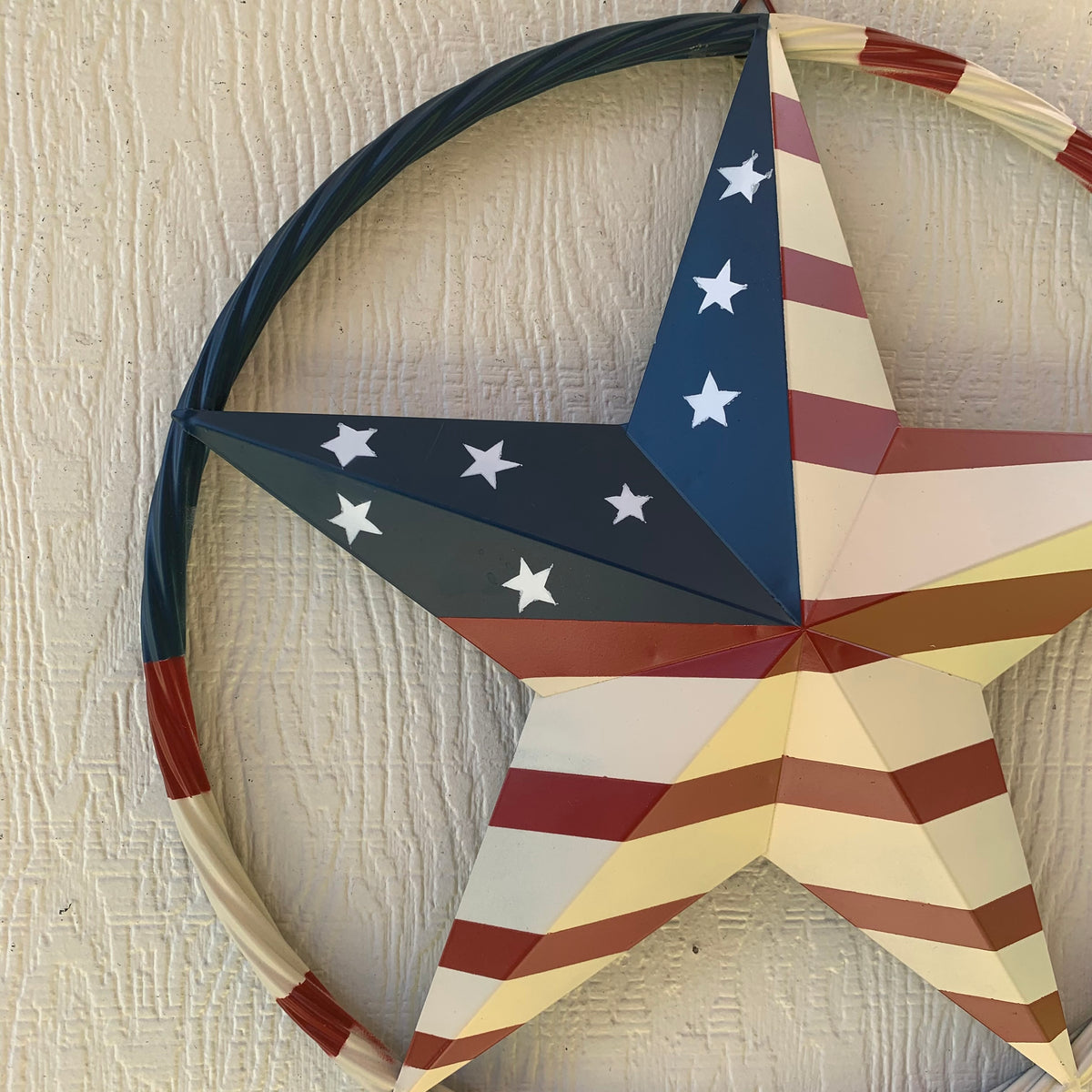 AMERICAN USA FLAG BARN STAR METAL RED IVORY BEIGE BLUE STAR12",16",24",32"36",38",40",48"