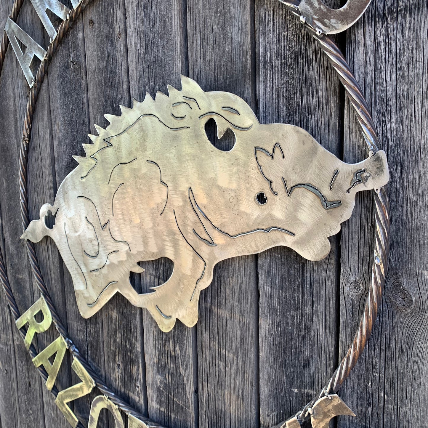 ARKANSAS RAZORBACKS CUSTOM RAW METAL VINTAGE CRAFT TEAM SIGN OFFICIAL LICENSED PRODUCT