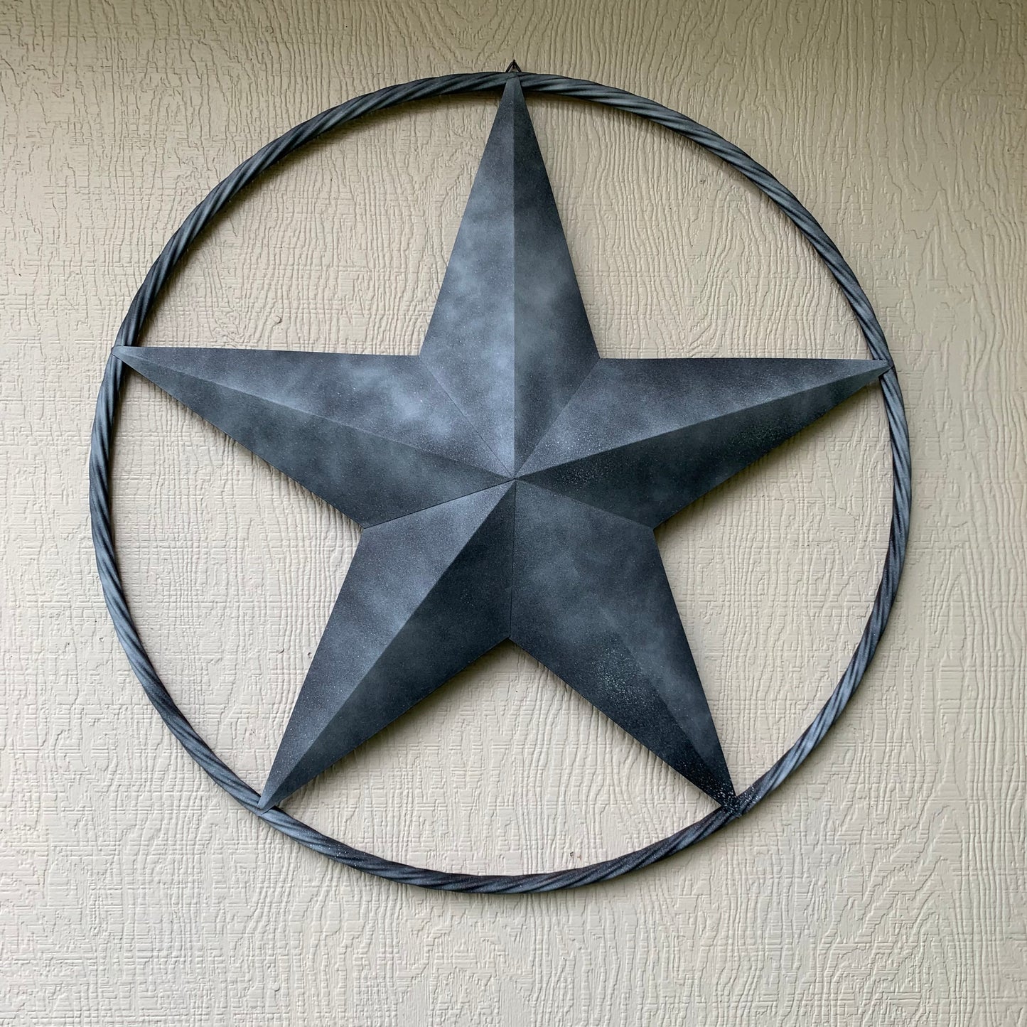 #EH10484 DARK WHITE DISTRESSED TWO TONE BARN STAR METAL LONESTAR TWISTED ROPE RING WESTERN HOME DECOR HANDMADE NEW