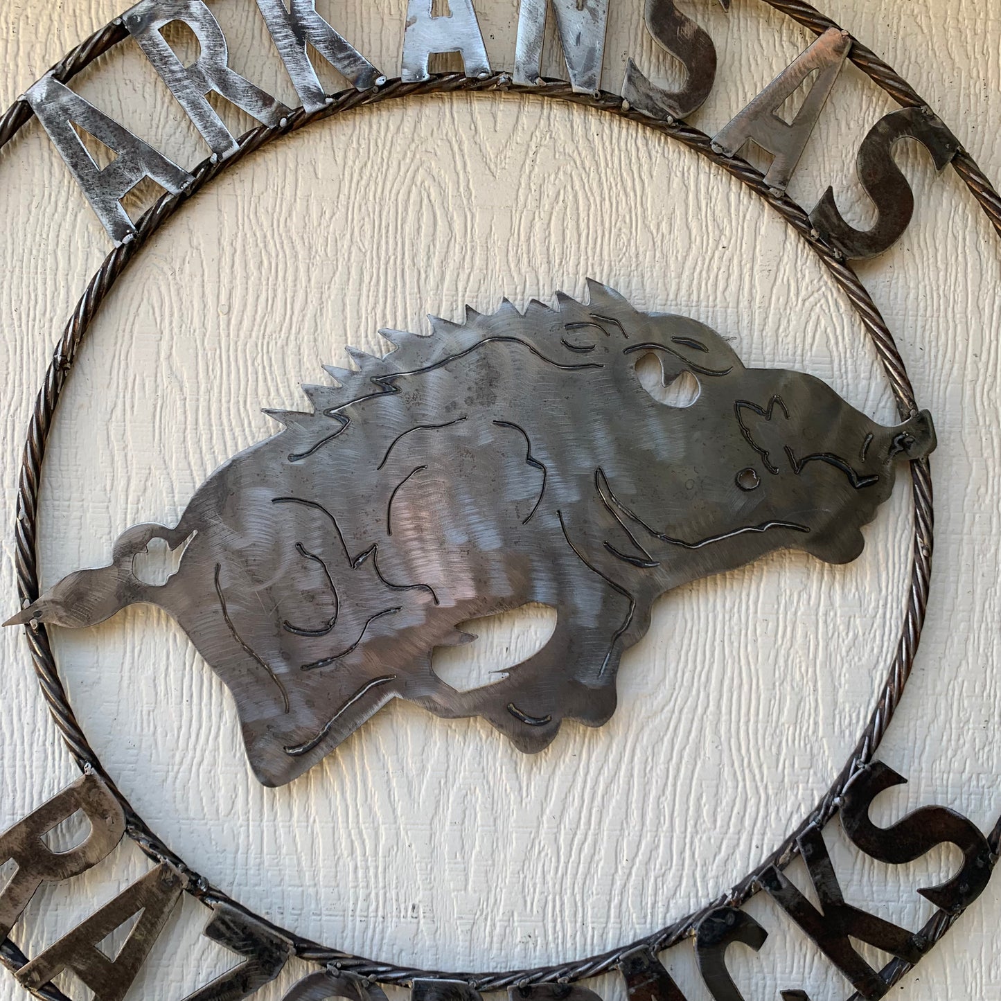 ARKANSAS RAZORBACKS CUSTOM RAW METAL VINTAGE CRAFT TEAM SIGN OFFICIAL LICENSED PRODUCT