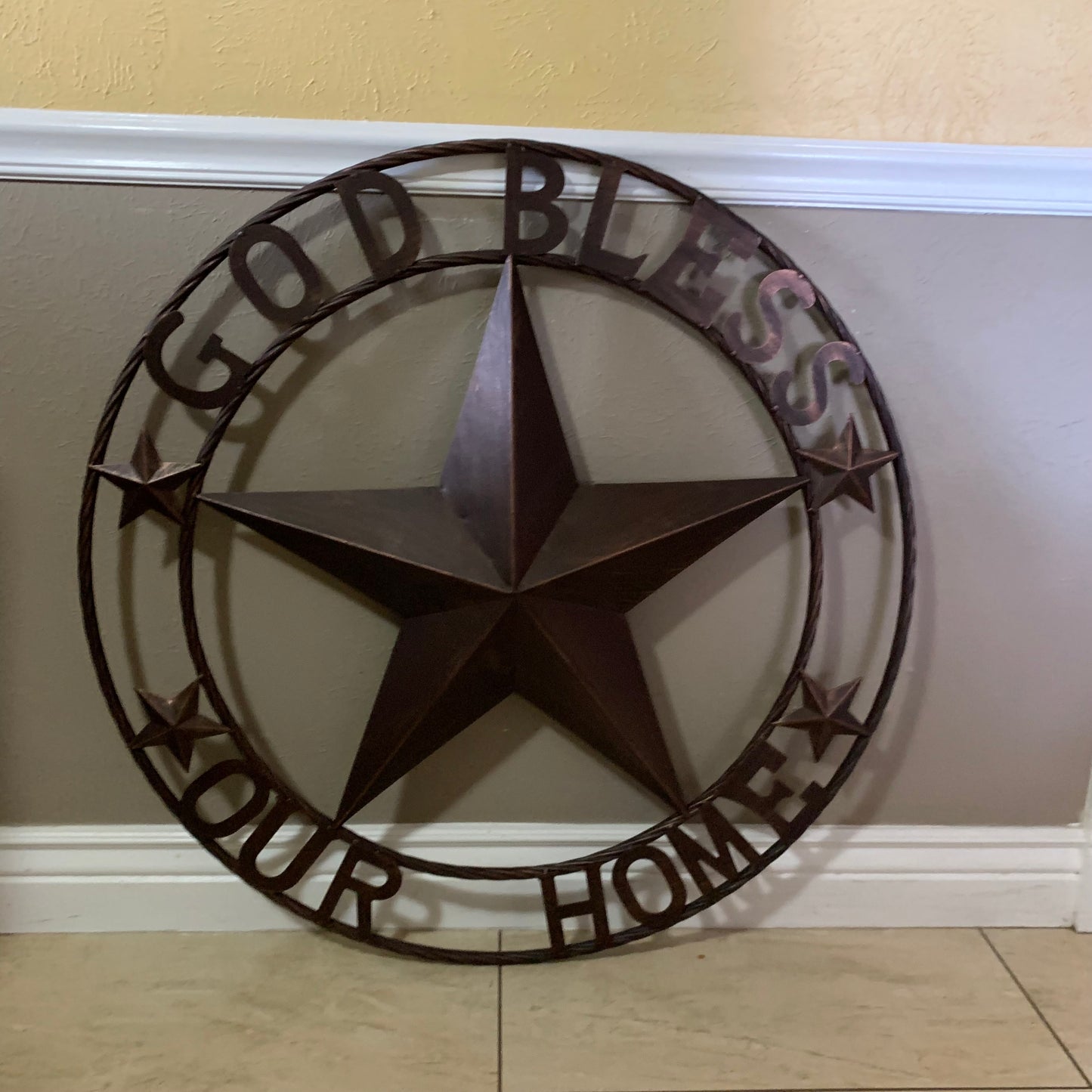 GOD BLESS OUR HOME BARN STAR METAL LONE STAR TWISTED ROPE RING WESTERN HOME DECOR HANDMADE #EH11040