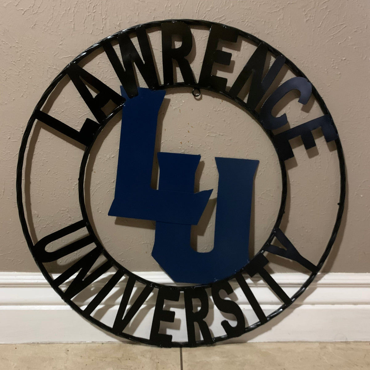 LAWRENCE UNIVERSITY METAL CUSTOM VINTAGE CRAFT WALL ART RUSTIC BLUE & BLACK TEAM SIGN HANDMADE
