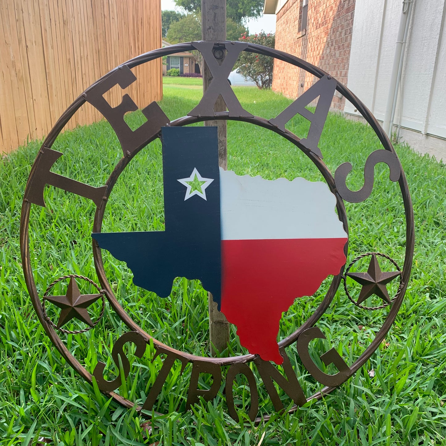 TEXAS STRONG BARN METAL WALL ART SIGN WESTERN HOME DECOR RED WHITE BLUE HANDMADE #EH13213
