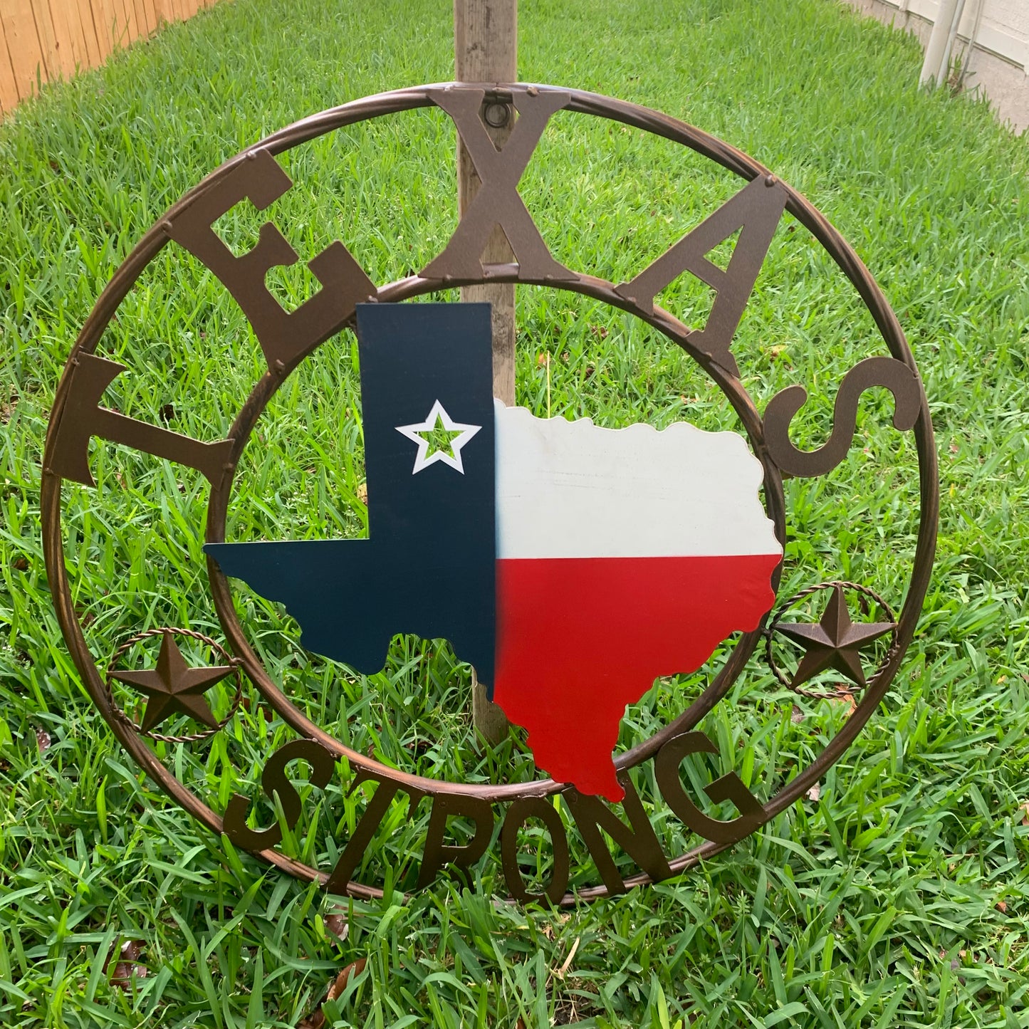 TEXAS STRONG BARN METAL WALL ART SIGN WESTERN HOME DECOR RED WHITE BLUE HANDMADE #EH13213
