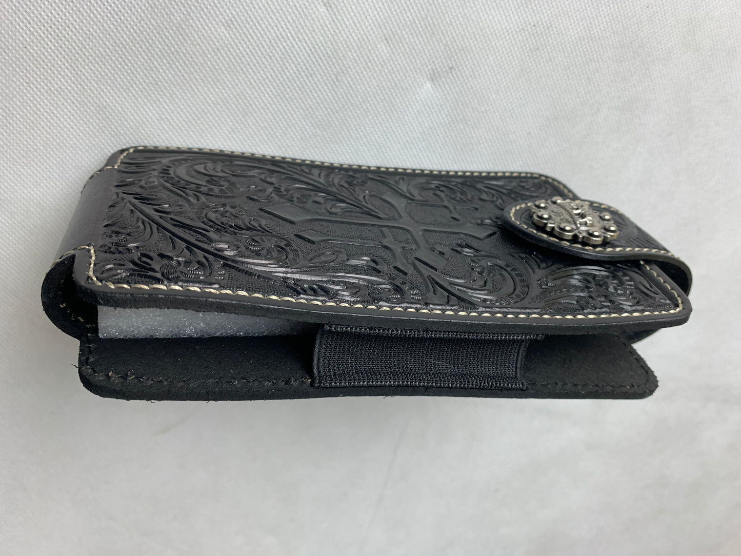 #WS341D 7" COWBOY PRAYER CROSS HOLSTER BLACK LEATHER POUCH EXTRA LARGE  BELT LOOP CELL PHONE CASE UNIVERSAL OVERSIZE--FREE SHIPPING