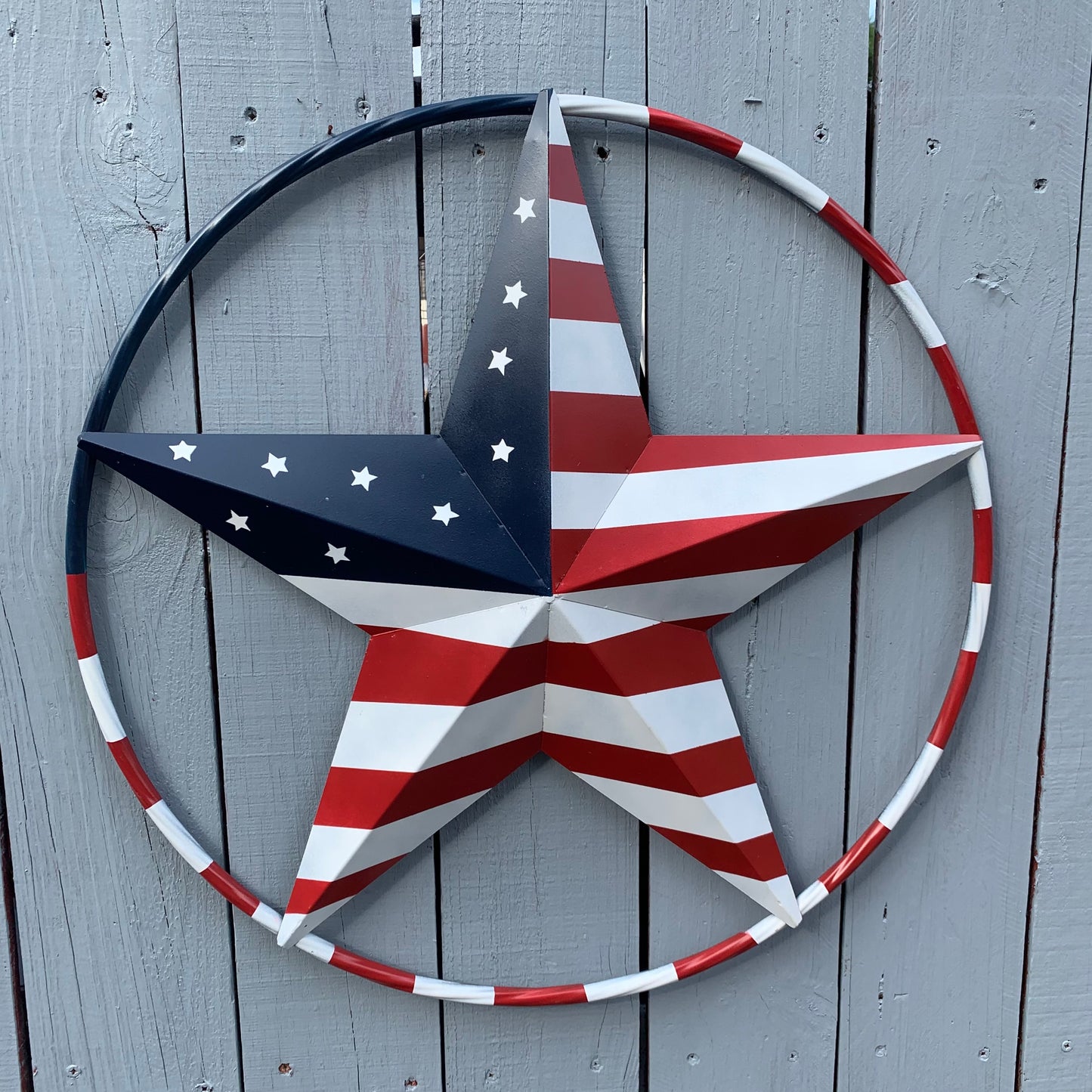 USA FLAG STAR AMERICAN FLAG METAL3D TWIST ROPE RING RED WHT BLUE WESTERN HOME DECOR HANDMADE #EH11925, 12",24",36",48"
