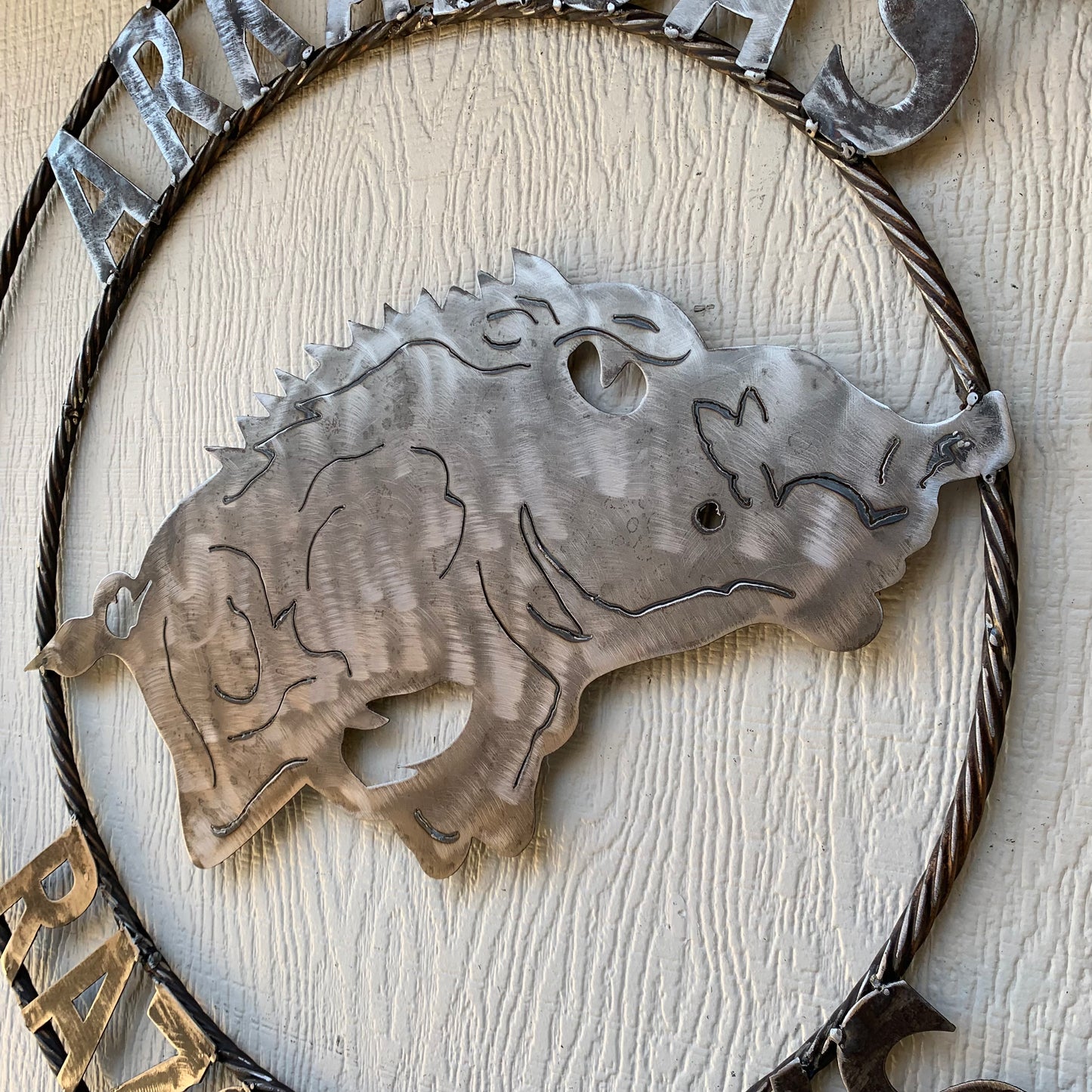ARKANSAS RAZORBACKS CUSTOM RAW METAL VINTAGE CRAFT TEAM SIGN OFFICIAL LICENSED PRODUCT