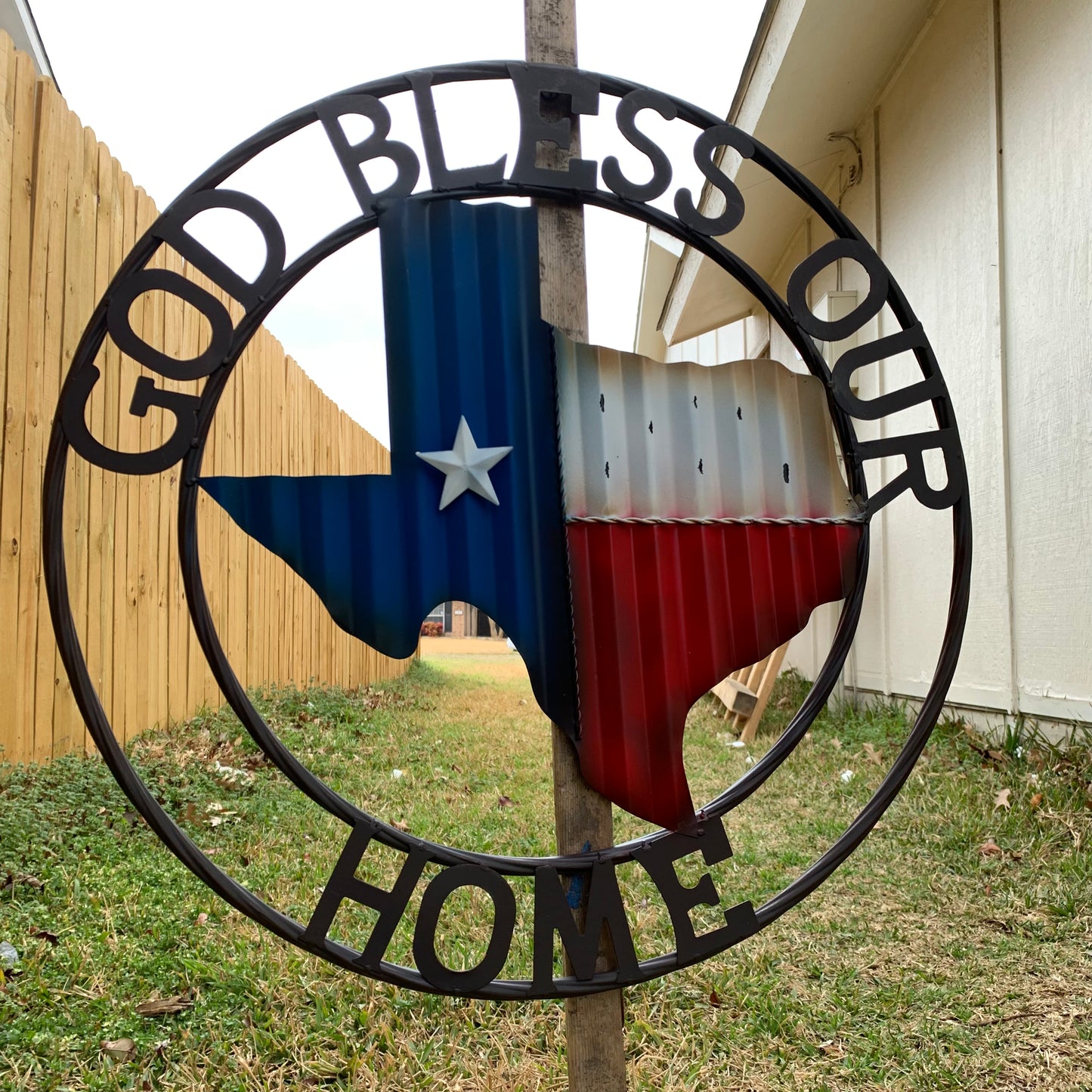 24" WAVY GOD BLESS PUR HOME STATE OF TEXAS METAL CRAFT SIN WESTERN HOME DECOR HANDMADE NEW #EH12970