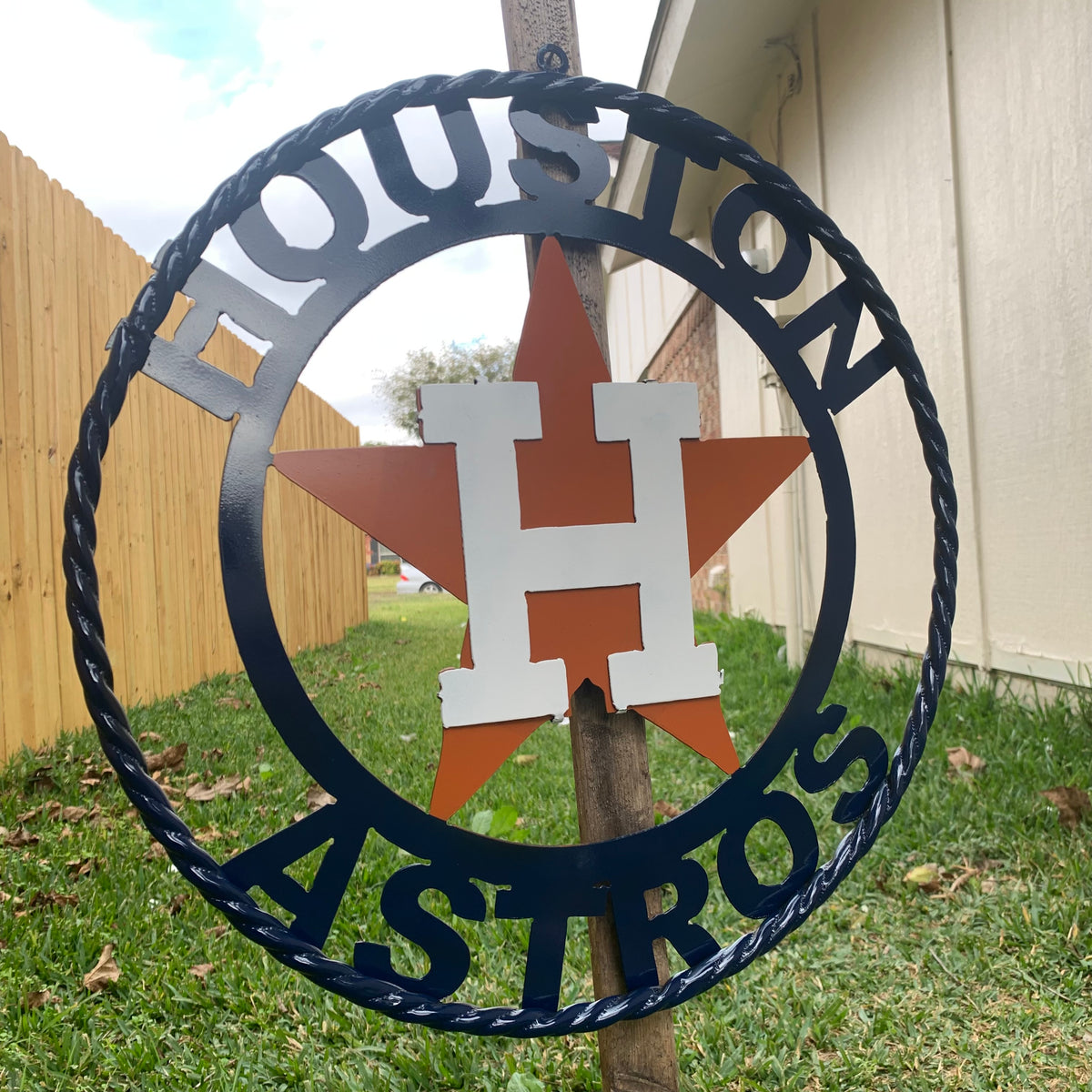 HOUSTON ASTROS ORANGE & NAVY  BLUE CUSTOM METAL VINTAGE CRAFT WALL ART HANDMADE 12",18",24",32",36"