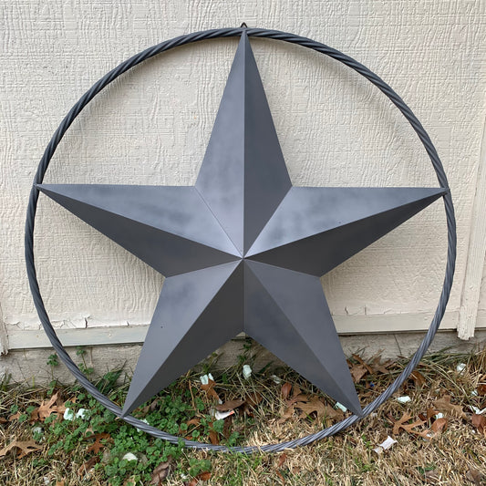 RUSTIC GREY BARN LONE STAR WITH TWISTED ROPE RING METAL WALL ART WESTERN HOME DECOR VINTAGE RUSTIC CRAFT NEW 12",16",24",32",36",38",40",48",60",72",96"
