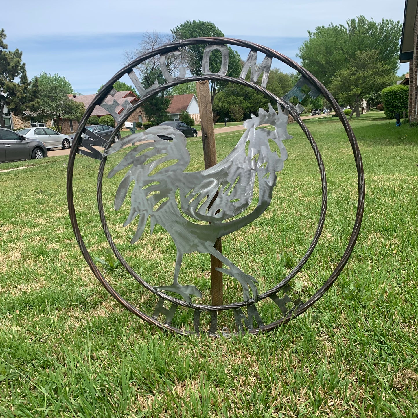 YOUR CUSTOM NAME ROOSTER LASERCUT RAW METAL ART WITH RING DESIGN WESTERN METAL ANIMAL ART HOME WALL DECOR BRAND NEW