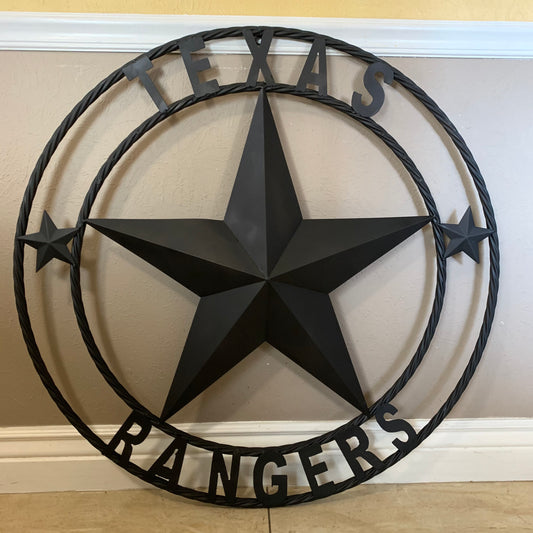 TEXAS RANGERS BLACK LONE STAR METAL TEAM WESTERN HOME DECOR CRAFT