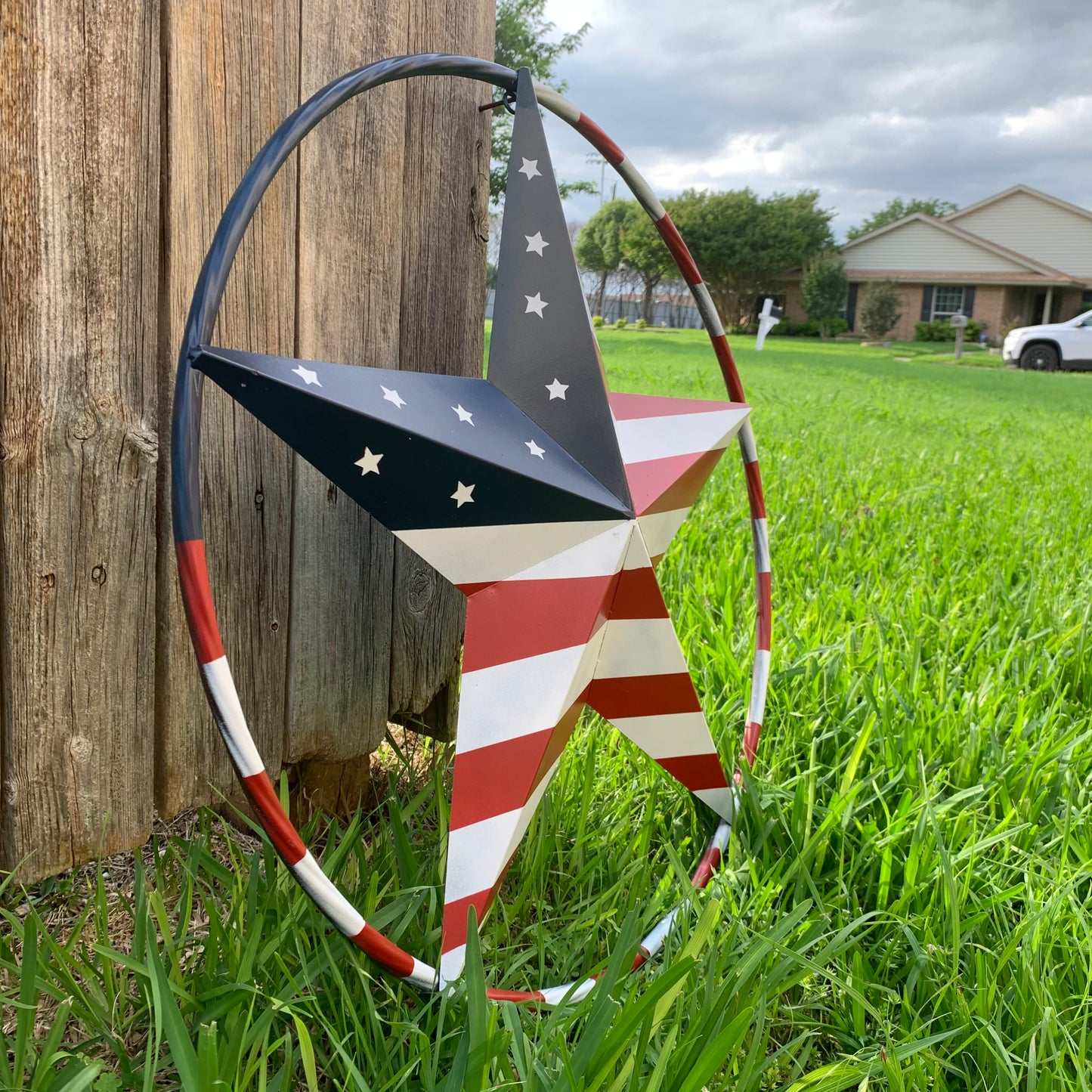 USA FLAG STAR AMERICAN FLAG METAL3D TWIST ROPE RING RED WHT BLUE WESTERN HOME DECOR HANDMADE #EH11925, 12",24",36",48"