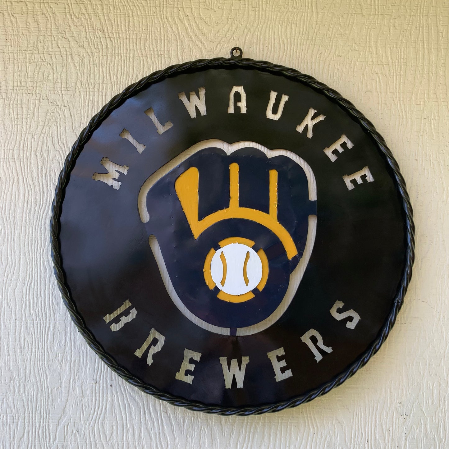 24" MILWAUKEE BREWERS WIDE BAND DISC CUSTOM METAL VINTAGE CRAFT TEAM SPORTS SIGN HANDMADE